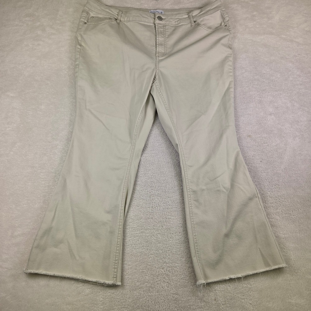 Universal Thread Tan Flare Raw Hem Jeans Khaki Stretch Denim Pants Womens 20W